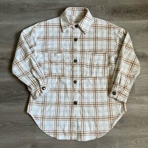 Womens oversized neutral color Plaid Shacket Shirt size L